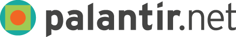 This is a logo for Palantir.net, showing a green square around an orange circle. The black text to the right of the logo says Palantir.net.