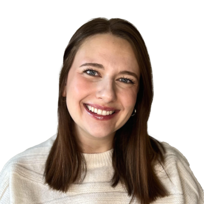 girl with brown hair in white sweater on white background
