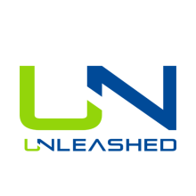 Letters U and N, green and blue respectively, stacked on top of the full company name of Unleashed